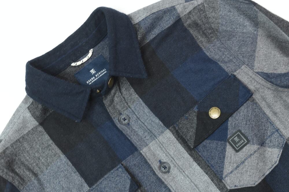 ROARK Revival Flannel Shirt Mens Small Gray Blue Plaid Long Sleeve Button-Up